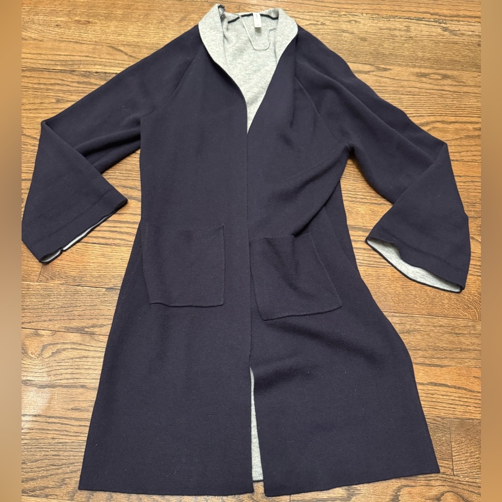 GAPBODY Navy & Gray Reversible Wool Blend Long Cardigan Coat XS/S